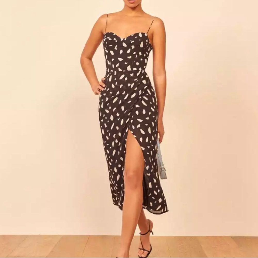 Reformation Black & White Polka Dot Midi Dress